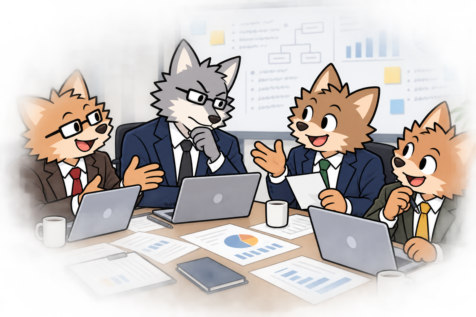クライアント企業とウルフパックが一緒に改善を進めるイラスト